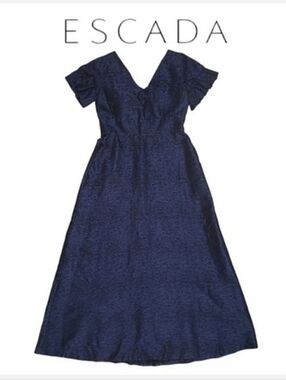 ESCADA Vintage Blue Night Brocade Full Length A-line Gown Sz 38 US M